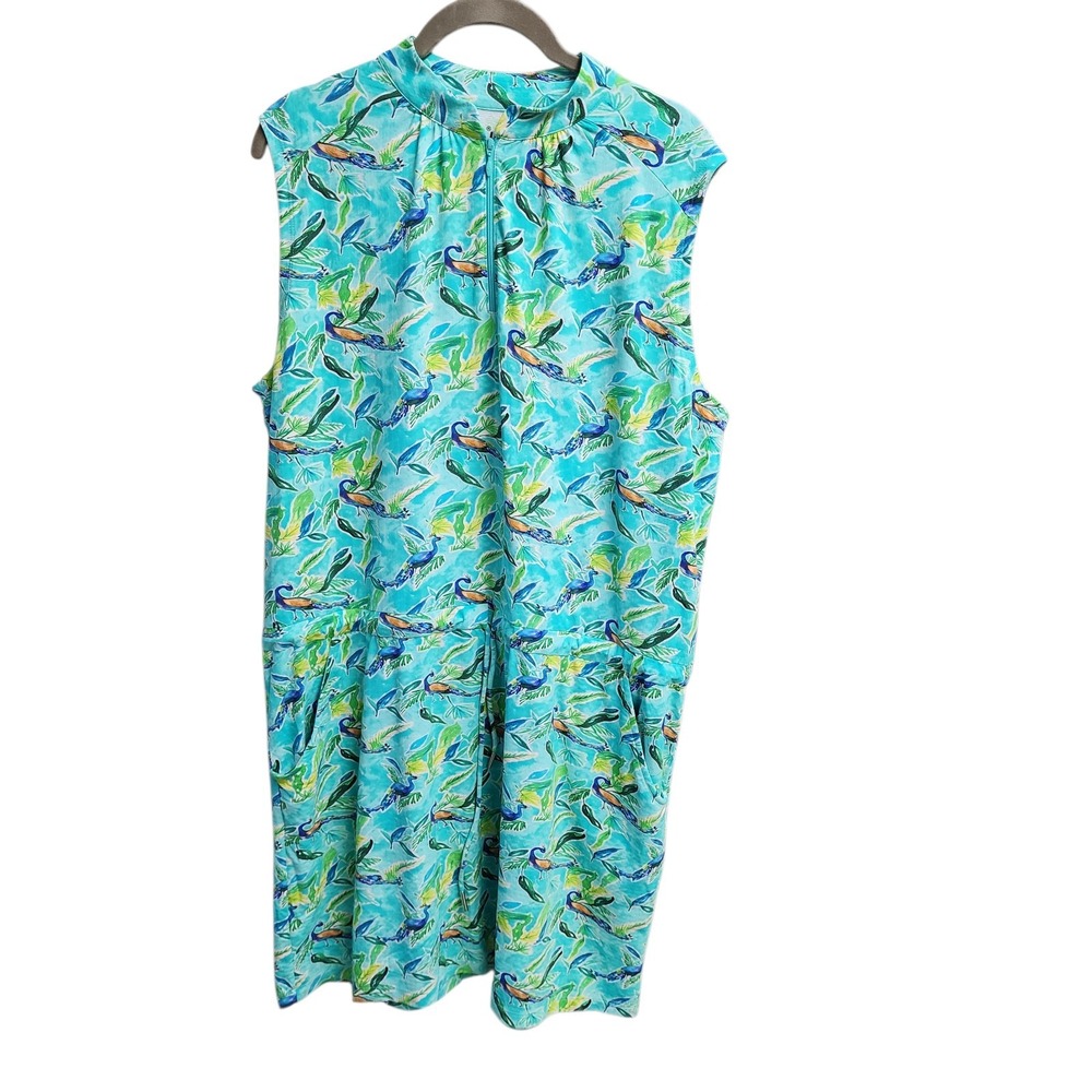 IBKUL Sleeveless Drawstring Dress UPF 50 Sun Golf Tennis Aqua Peacock  Sz Large